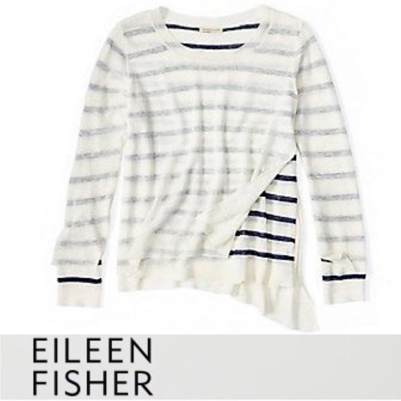 Eileen Fisher Ballet Neck Double Layer Top in Linen Crepe Knit in Soft White M - Picture 4 of 9